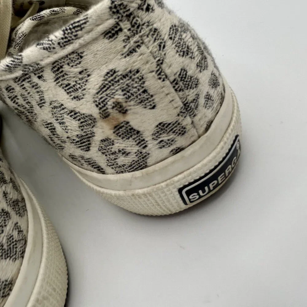 Superga Leopard Print Sneakers Canvas Size 41 Womens Casual Lace-Up Shoes
